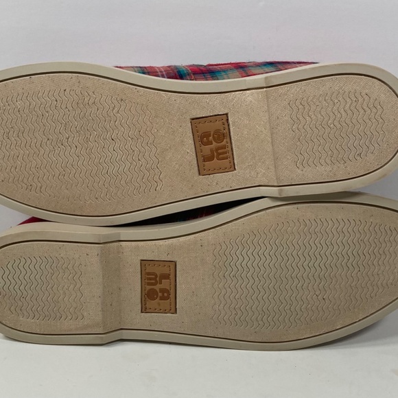 LAMO Boat Shoes Loafers Flat Size 7 Red/Multicolor Plaid Fabric SW1302 Coast NEW - Picture 7 of 8